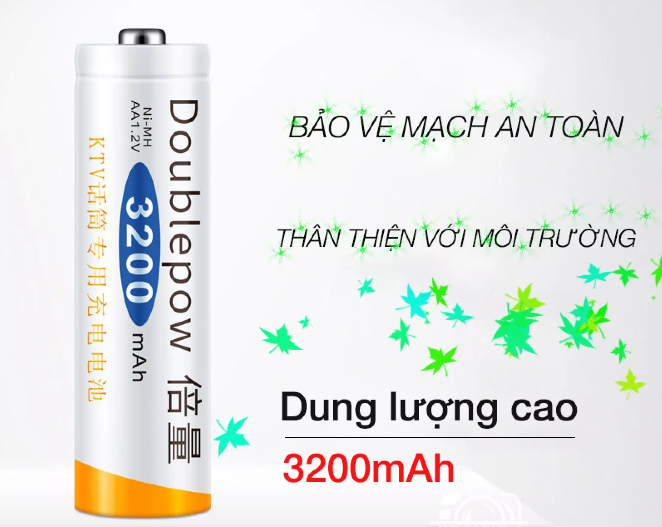 Pin tiểu sạc AA DoublePow 3200mah pin chuyên dụng Micro Karaoke dung lượng thực - Hàng Chính Hãng