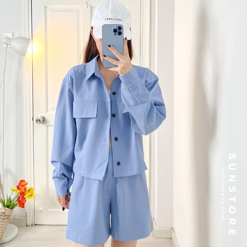 Áo khoác lửng nữ tay dài cổ sơ mi có túi hộp form vừa 4 màu