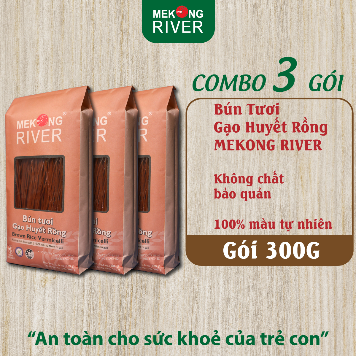 Combo 3 túi Bún Tươi Gạo Huyết Rồng MeKong River 300g