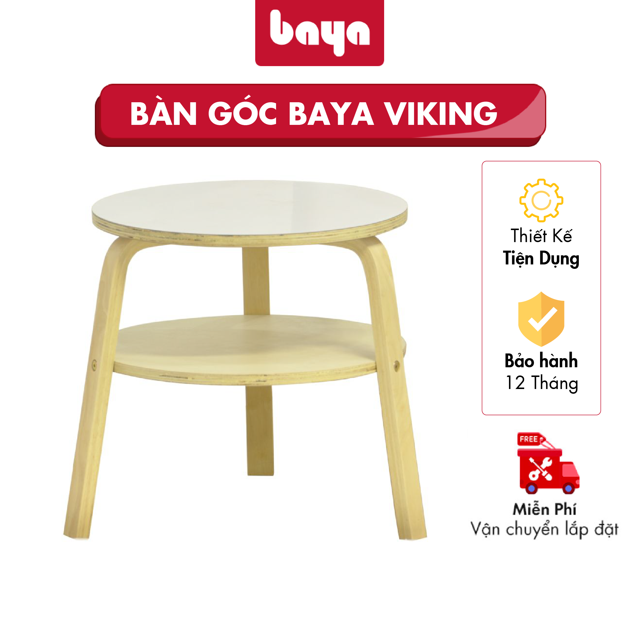 Bàn Góc Trang Trí Hình Tròn BAYA VIKING Làm Từ Gỗ Ván Ép Chắc Chắn Cùng Độ Nhẵn Bóng Đẹp Mắt, Thiết Kế 2 Tầng Để Tạp Chí, Tách Cà Phê Gọn Gàng 1026139