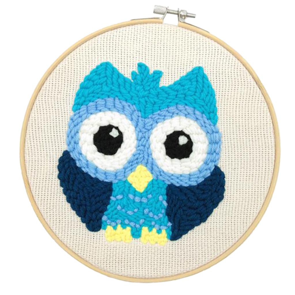 2 Sets Animal Owl Punch Kits With Punch Embroidery Pen DIY Crafts