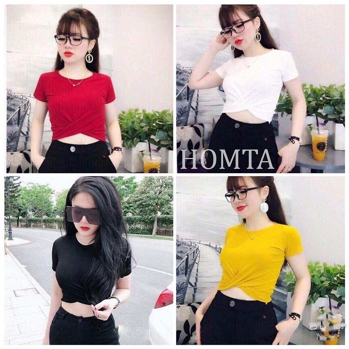 Áo Croptop Xoắn Eo Thun Tăm - Đen