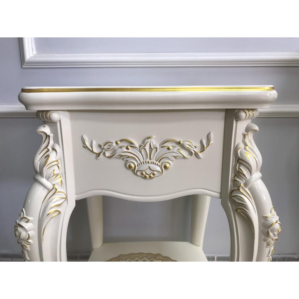 Kệ hoa trang trí 2 tầng gam màu trắng thanh lịch mang phong cách tân cổ điển KTT-1505B-89cm.