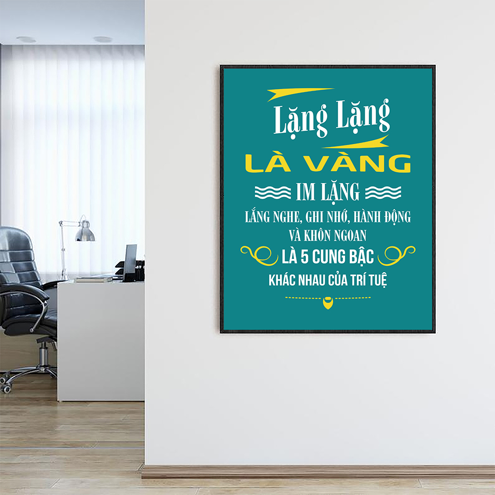 Tranh động lực Im lặng, lắng nghe, nghi nhớ, hành động và khôn ngoan là 5 cung bậc khác nhau của trí tuệ-Model: AZ1-0398