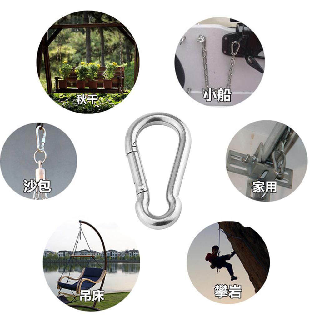 5Pcs 304 Stainless Steel Spring Snap Carabiner Quickdraw Keychain 5mm X 50mm