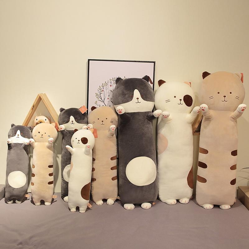 Mới Kawaii Mạ Cát Nhồi Bông Gối Đệm Mềm Mèo Sang Trọng Búp Bê Sofa Động Vật Dài Gối Trẻ Em Đồ Chơi Quà Tặng Giáng Sinh Cho bé Gái