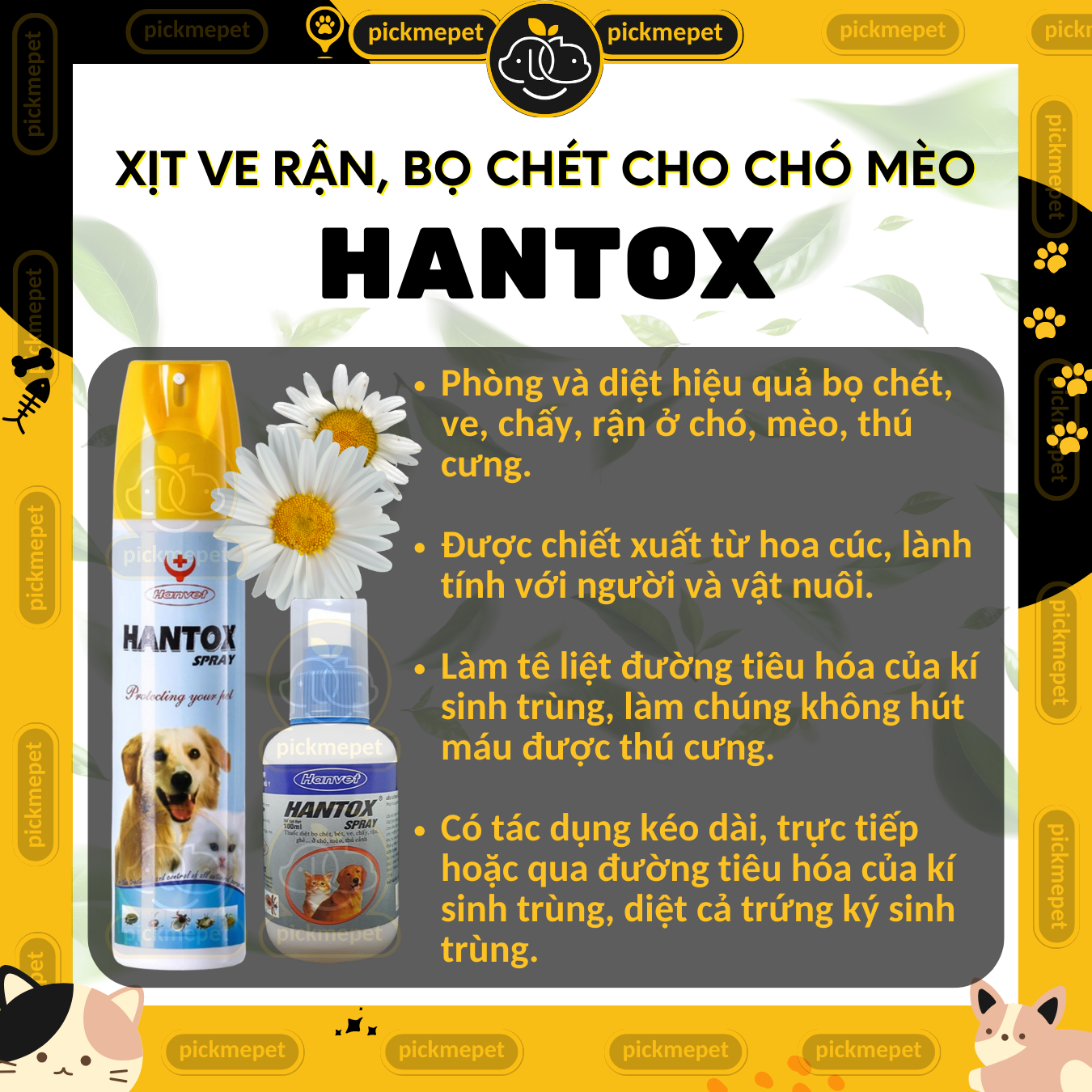 Hantox Spray - Xịt Ve Rận, Bò Chét, Ghẻ Cho CHÓ MÈO 100ml 300ml
