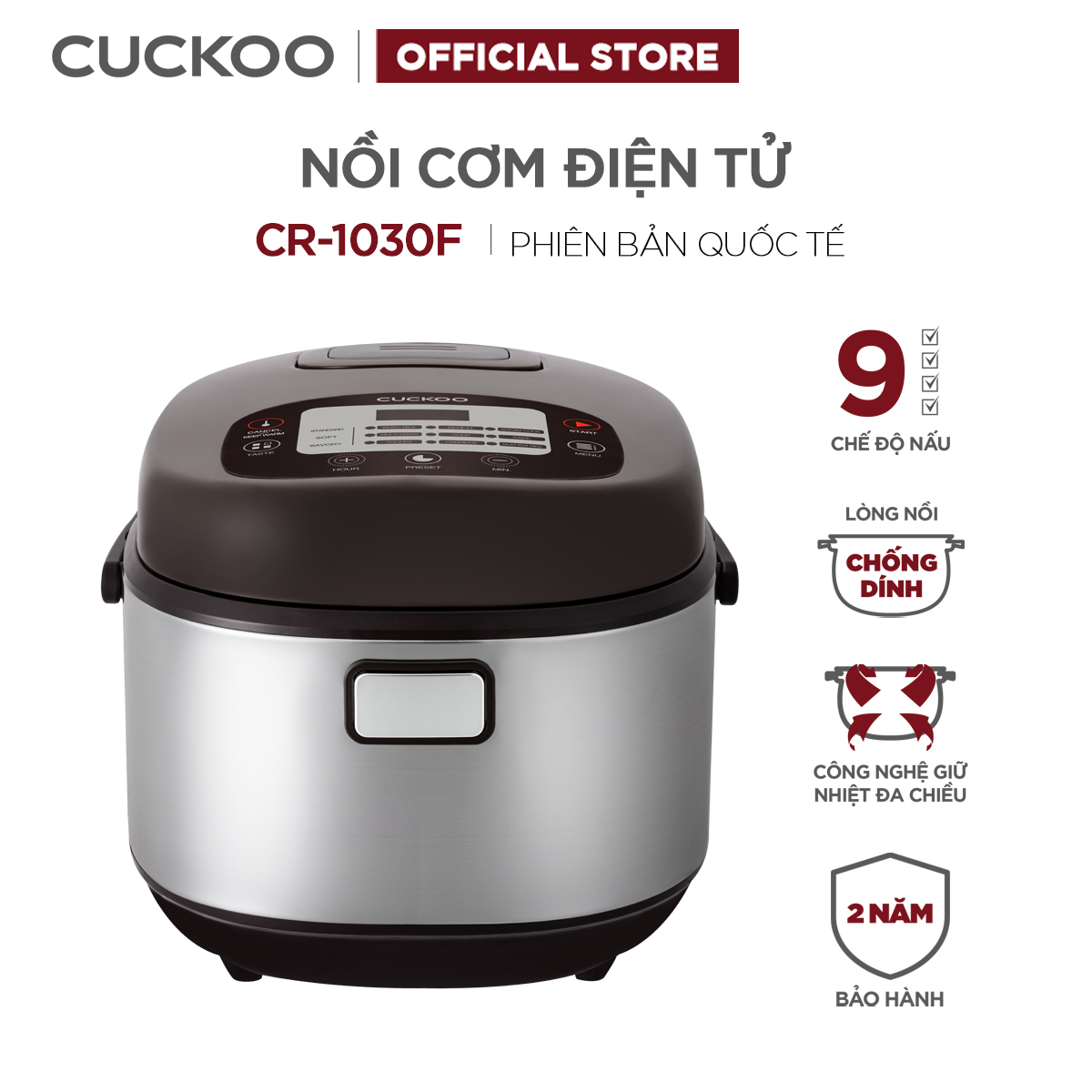 Nồi cơm điện tử Cuckoo 1.8L CR-1030F đa dạng chức năng nấu, công nghệ nghiệt 3D, lòng nồi chống dính bền bỉ - Bảo hành 2 năm - Hàng chính hãng Cuckoo Vina