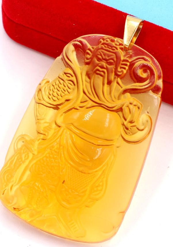 Mặt dây chuyền tượng Quan Công QC14 - pha lê vàng