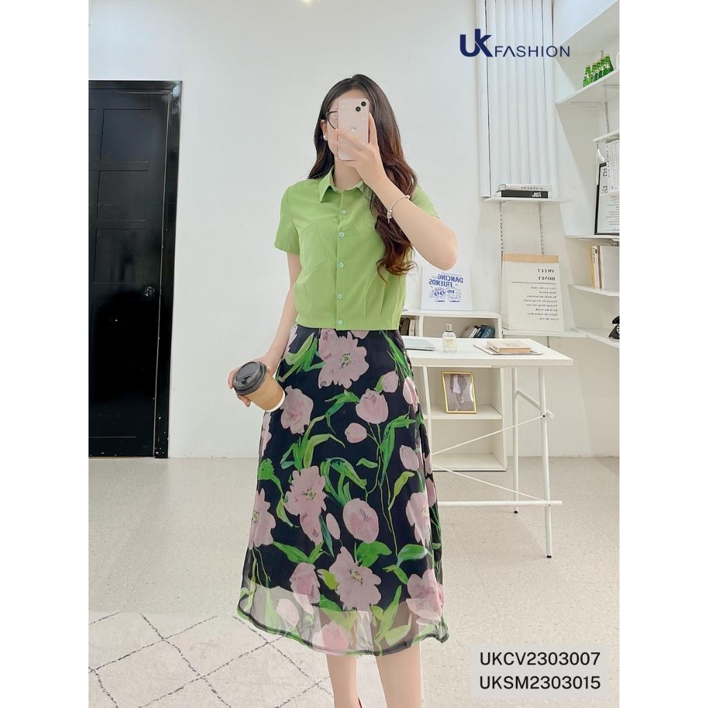 Áo Sơ Mi Cổ Đức Croptop NK Fashion Túi Ngực Thiết Kế Lệch Trẻ Trung Năng Động Chất Vải Thoáng Mát Mềm Mịn UKSM2303015