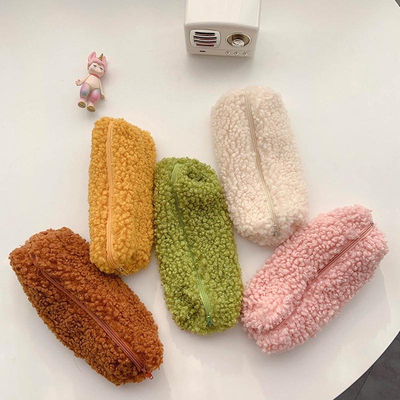 Túi Đựng Bút / Dụng Cụ Trang Điểm Bằng Vải Lông Có Khóa Kéo Tiện Dụng Cho Học Sinh / Văn Phòng