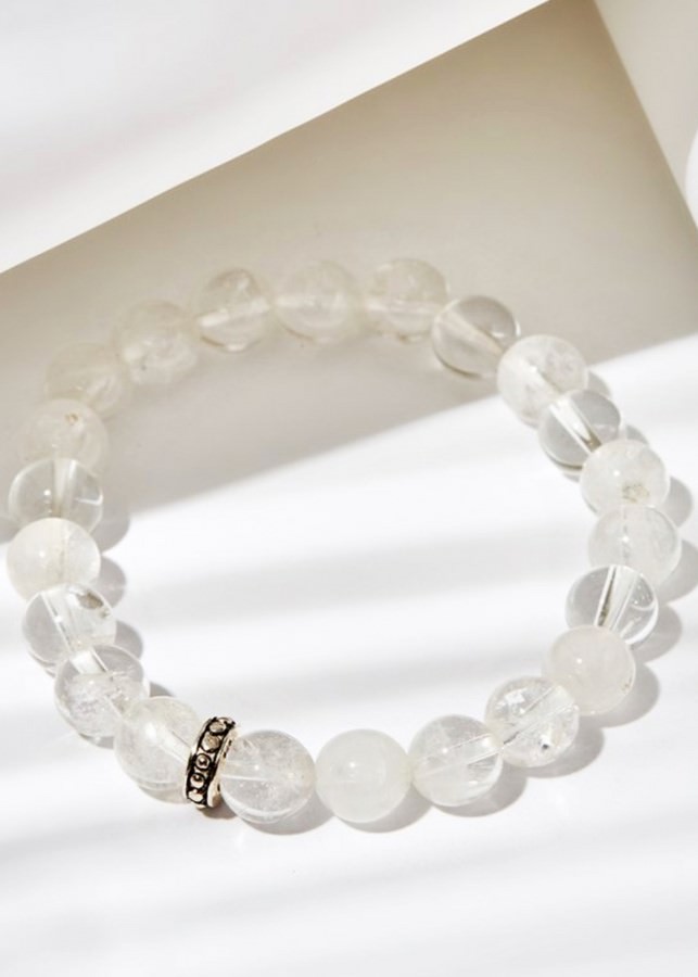 Vòng Tay Đá Thạch Anh Trắng Charm Bạc Thái - Kim Thủy