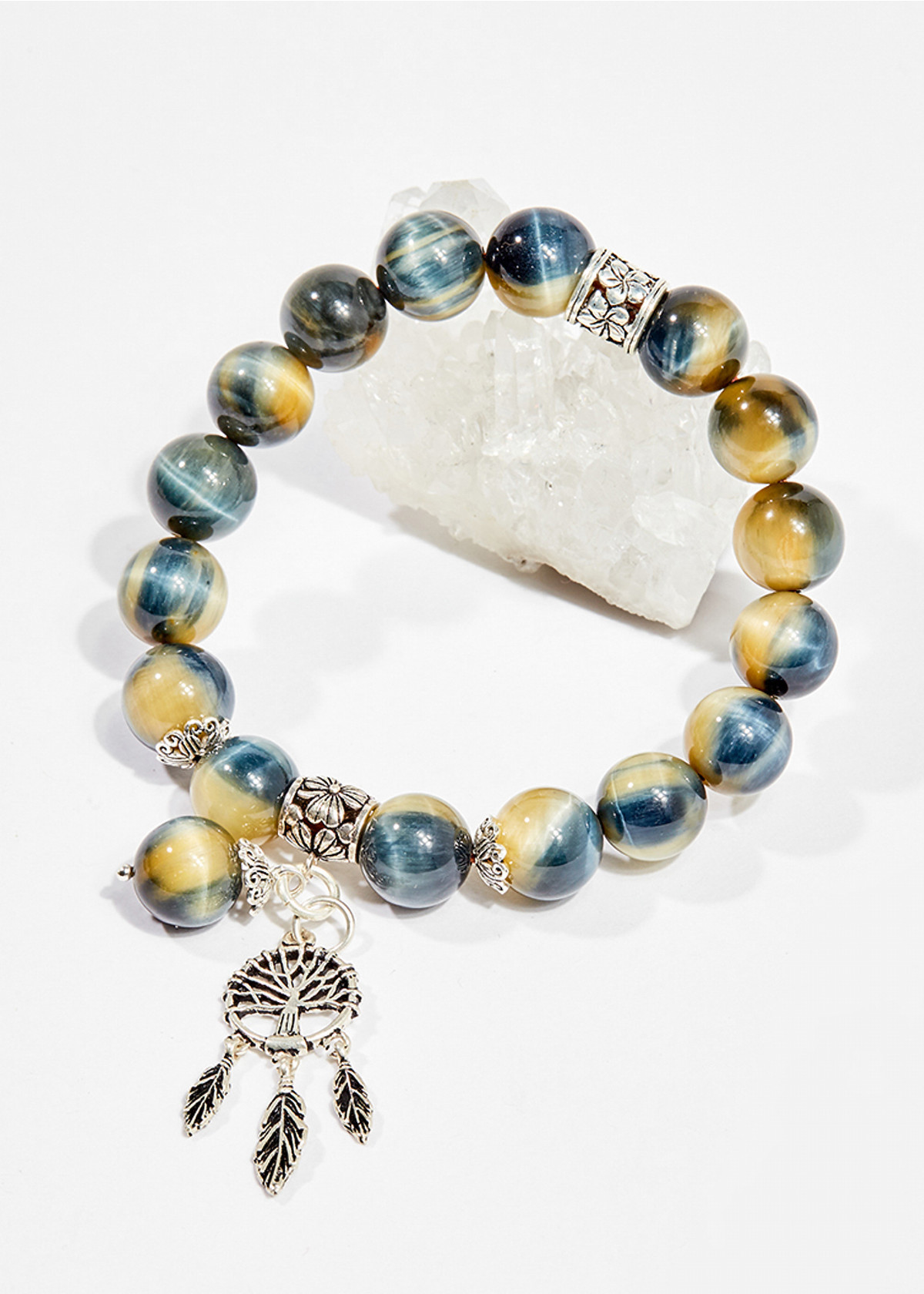 Vòng tay phong thủy đá mắt ưng charm dreamcatcher 10mm mệnh thủy , mộc - Ngọc Quý Gemstones