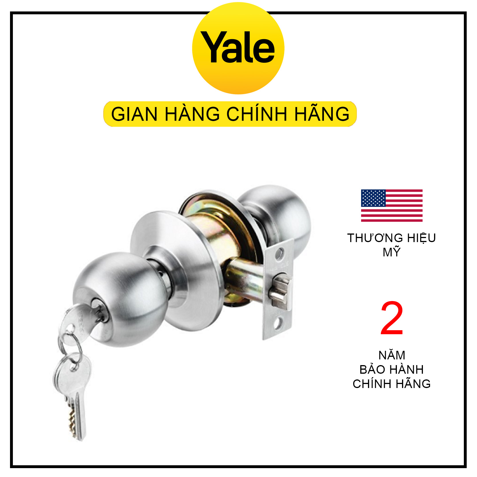 Khóa nắm tròn cửa chính Yale VCA5327 US32D ( bảo hành 2 năm ) - Hàng chính hãng