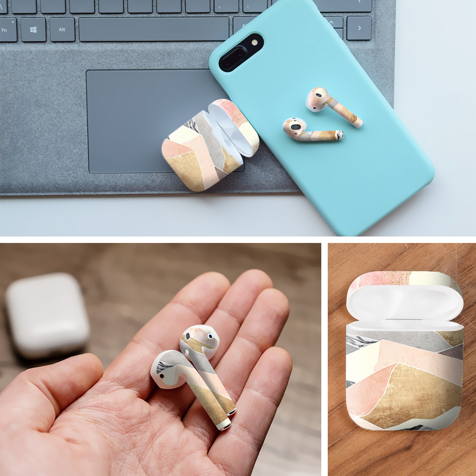 Miếng dán skin chống bẩn cho tai nghe AirPods in hình giả sơn mài - GSM080 (bản không dây 1 và 2