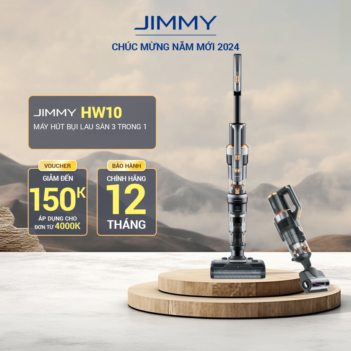 Máy Hút Bụi Lau Nhà Không Dây JIMMY Sirius HW10 3in1 350W 18kPa Màn Hình OLCD Kết Hợp Nhắc Nhở Giọng nói Pin 7x3800mah Hàng Chính Hãng Bảo Hành 12 Tháng