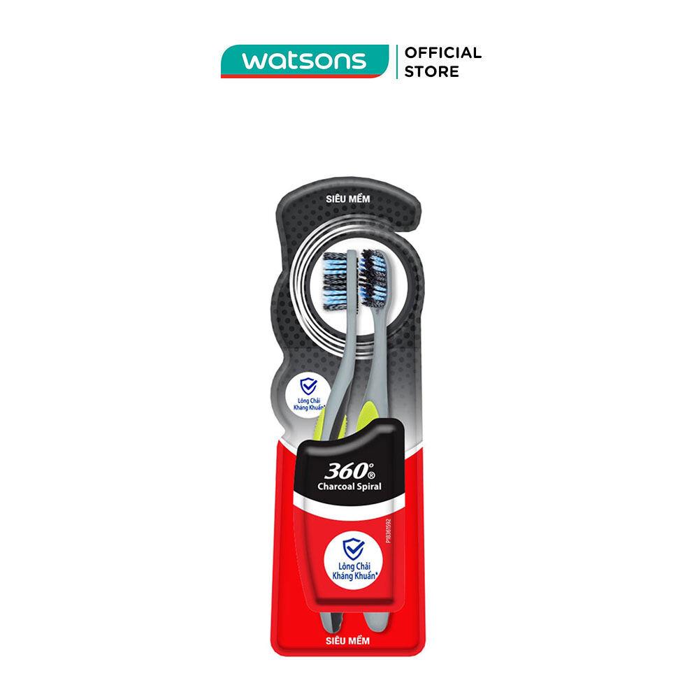 Bộ Bàn Chải Đánh Răng Colgate 360 Charcoal Spiral Lông Chải Siêu Mềm Xoắn Kép Phủ Than 2 Cây