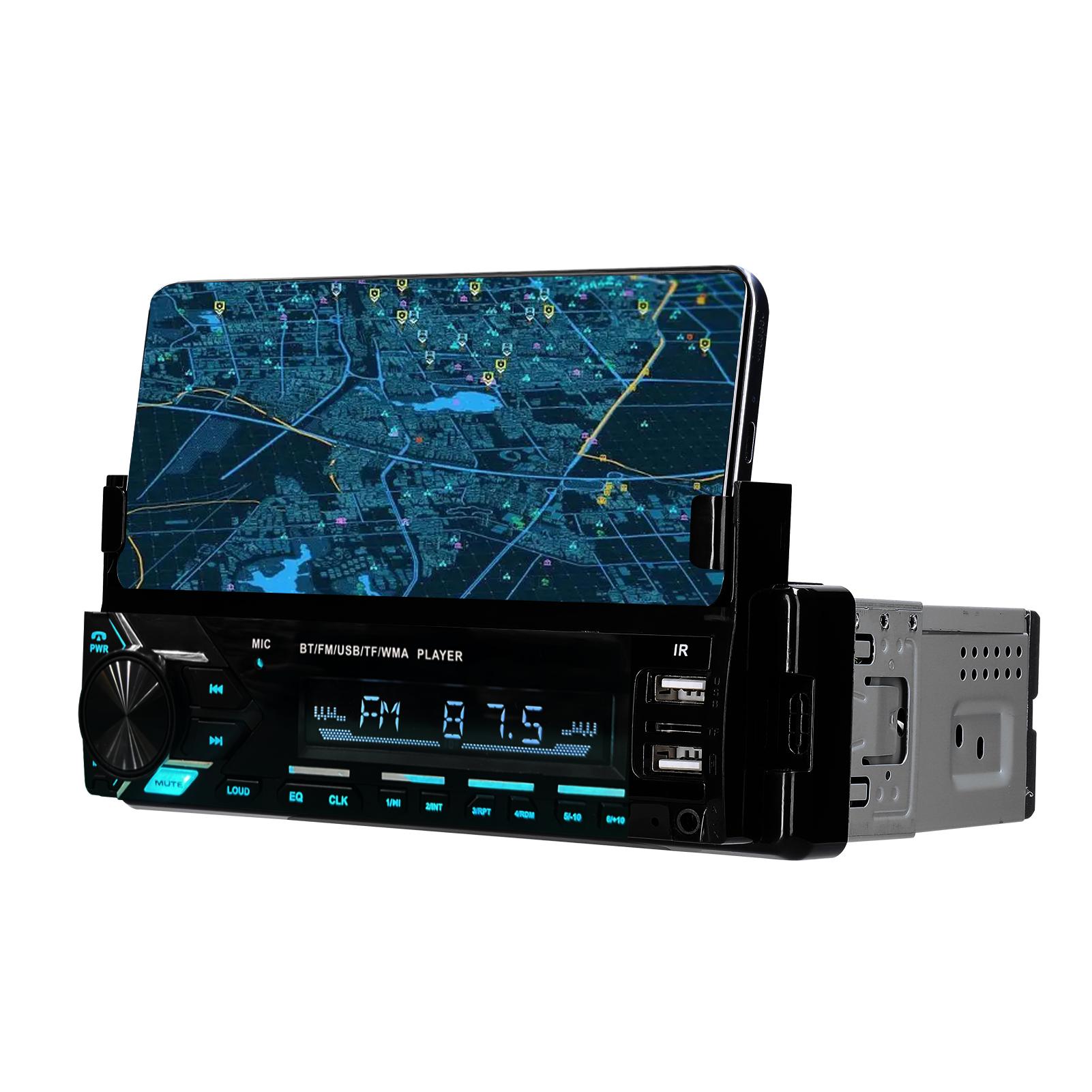 Car Stereo Receiver Multifunctional BT MP3 Player FM Radio Support Hands-Free Calls Phone Charge EQ Adjustment Voice Control U-Disk/TF Card/AUX-in with Time Display Phone Holder Remote Controller