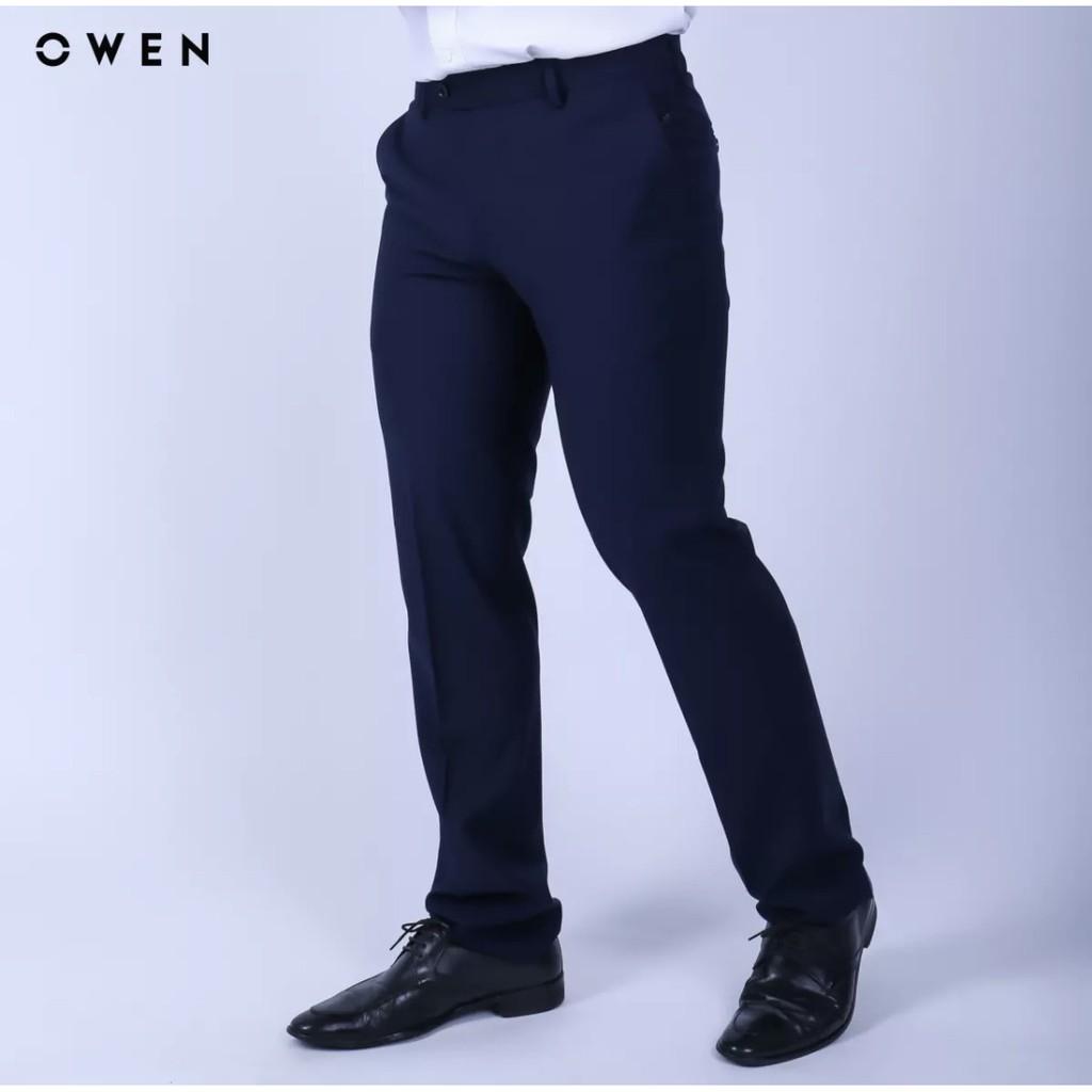 OWEN - Quần âu nam màu XANH NAVY dáng regular cạp tăng đơ co dãn chất Polyester 20536 - 22426