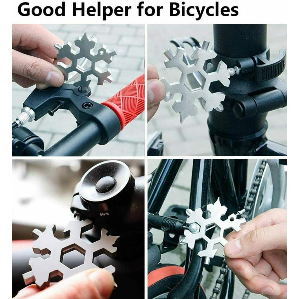 18 In 1 Stainless Steel Snowflake Multi tool Keychain Hand Tool Silver