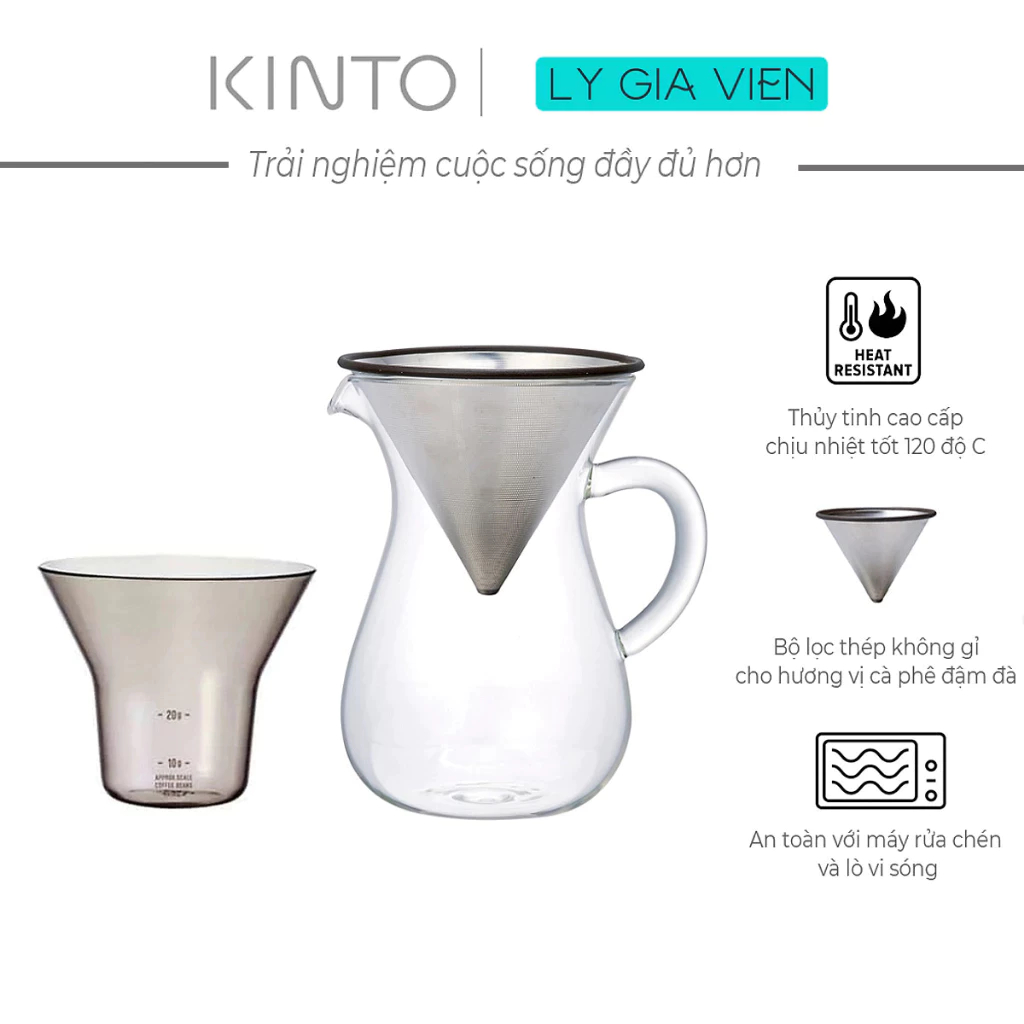 Bình Pha Cafe Phễu Lọc Bằng Thép Không Gỉ Kinto SCS Coffee Carafe Set 2 cups Stainless Steel