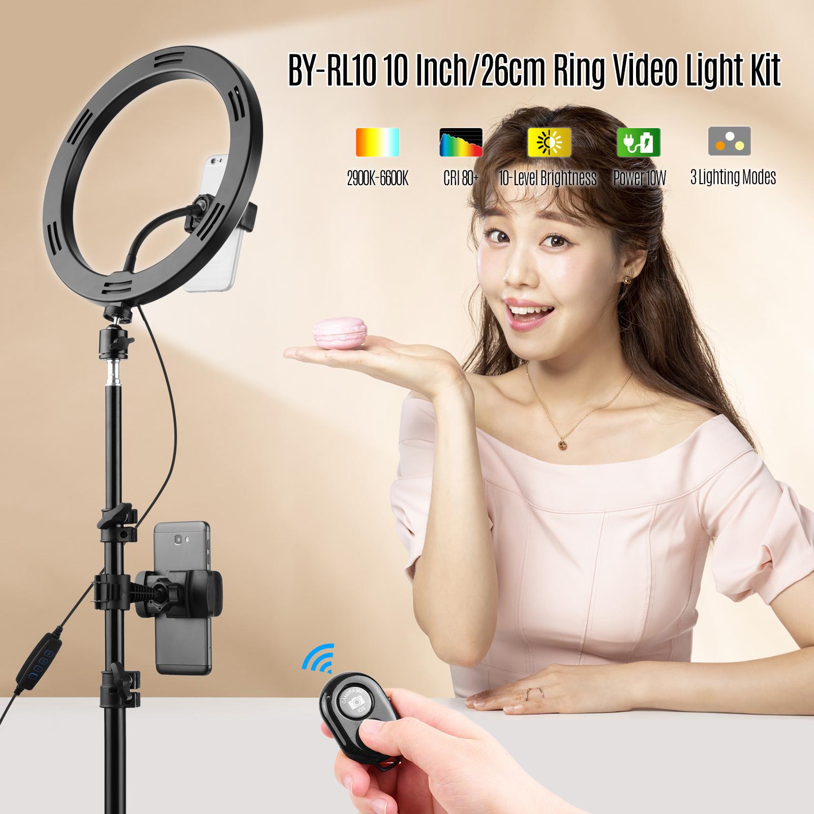 Bộ đèn vòng 10 inch / 26cm Đèn LED vòng có thể điều chỉnh độ sáng Giá đỡ điện thoại