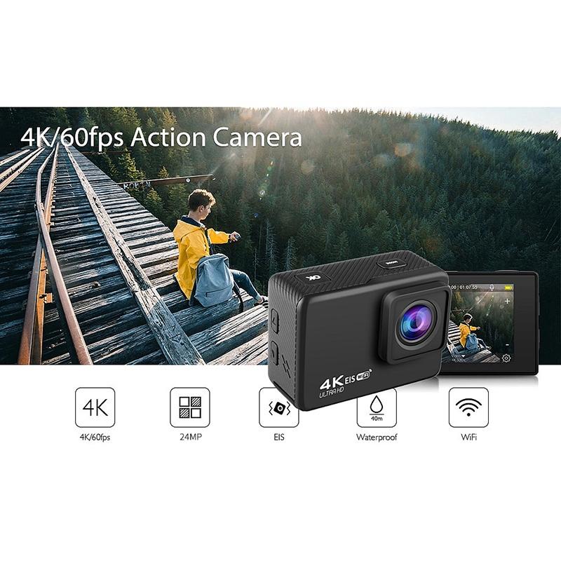 Camera hành động 4K HD WIFI 60FPS Góc rộng 170 độ EIS Camera chống rung chống nước dưới nước Mũ bảo hiểm Go Sports Pro Vlog Camera