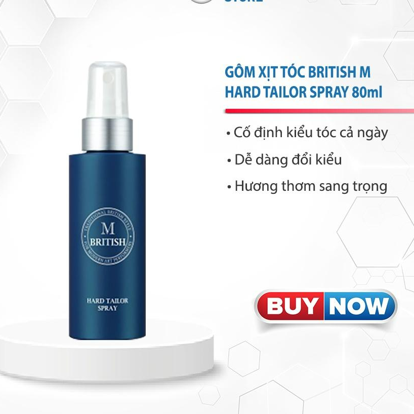 Keo xịt tóc tạo kiểu giữ nếp cứng cố định cho nam nữ BRITISH M Hard Tailor Spray 80ml