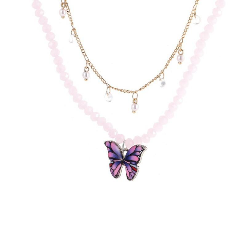 BUTTERFLY Dây Chuyền Hai Lớp Mặt Hình Bướm Đính Đá Thời Trang Cho Nữ