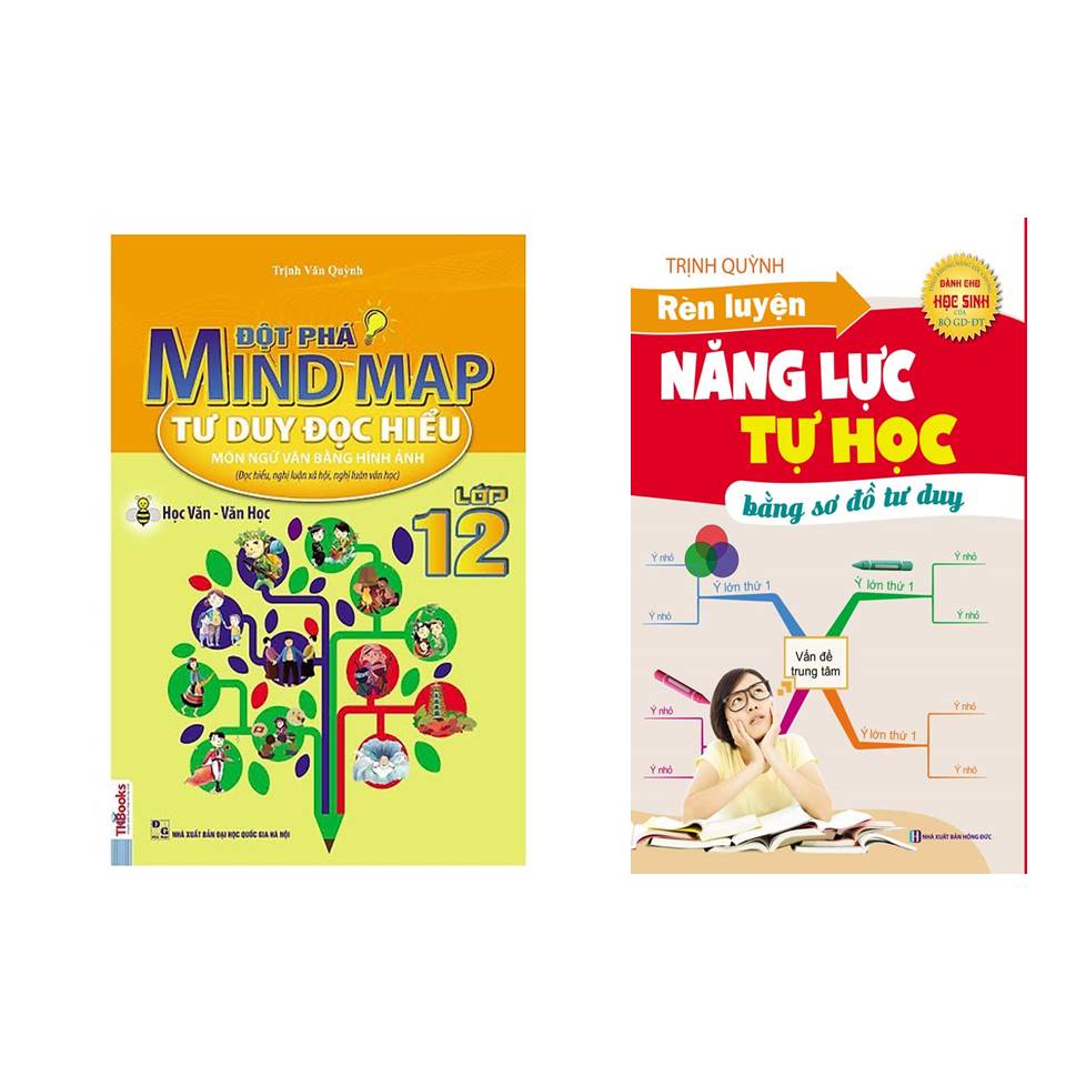 Combo Học tốt ngữ văn lớp 12: Đột Phá Mindmap - Tư Duy Đọc Hiểu Môn Ngữ Văn Bằng Hình Ảnh Lớp 12 + Rèn luyện năng lực tự học (tặng sổ tay vẽ sơ đồ tư duy)