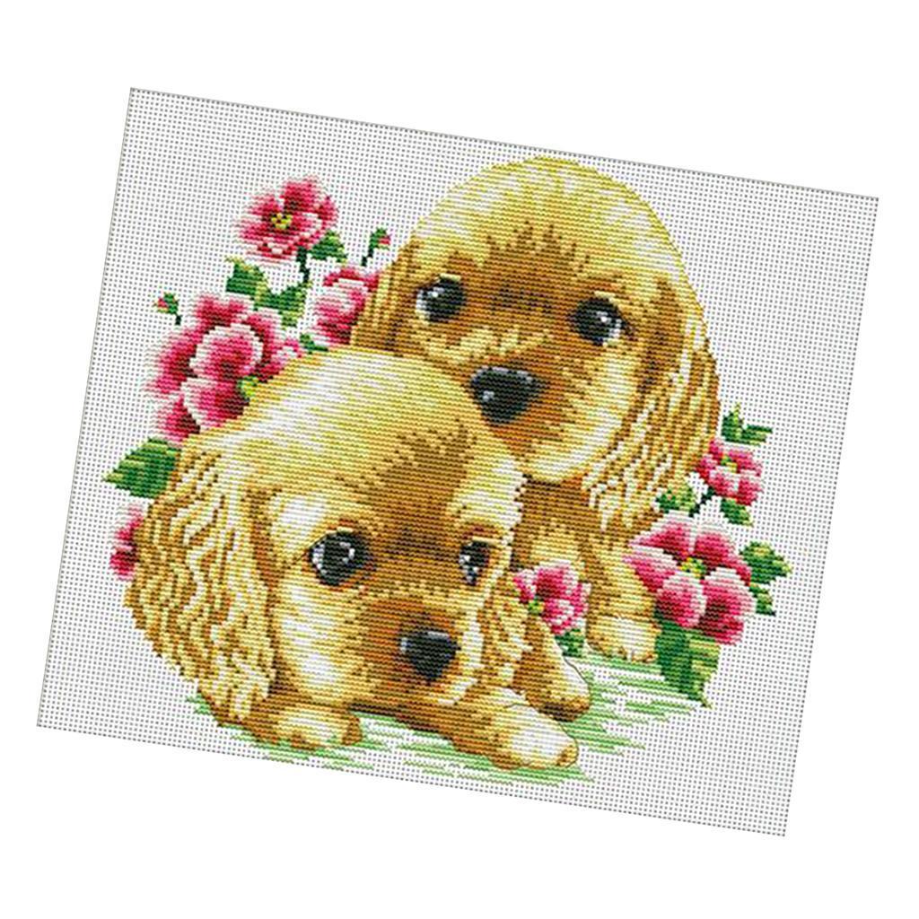 Handmade Ribbon Embroidery Lovely Dog Painting  Cross Stitch DIY