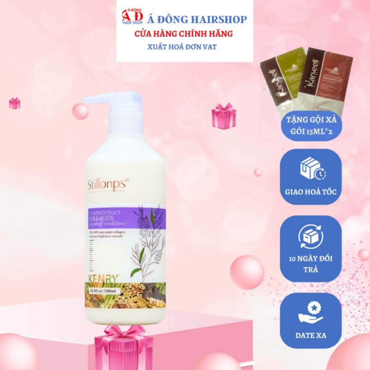 Bộ Dầu gội xả dưỡng sinh mềm mượt ngăn ngừa gàu Stillonps 500ml + Gội xả gói Karseell