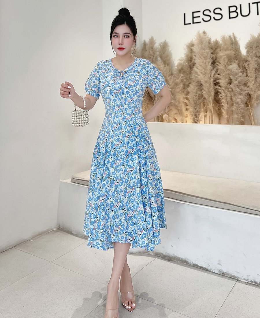Hcm Đầm Suôn Đuôi Cái Hoa Nhí D066 - Big Size - Lady Fashion - Khánh Linh Style - Xanh - 2Xl