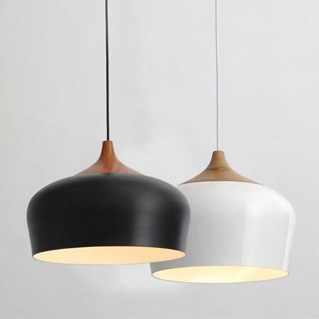 Đèn thả chao to màu trắng màu đen, đèn thả trang trí, đèn bàn ăn, đèn thả CoCo đui giả gỗ D350 HL077-350