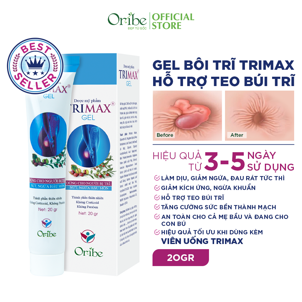 Gel Bôi Trĩ Giúp Co Búi Trĩ, Hỗ Trợ Giảm Sưng Đỏ Và Ngứa Rát Hậu Môn Do Trĩ Trimaxgel 20g - Nguyên Liệu Nhập Khẩu Từ Châu Âu