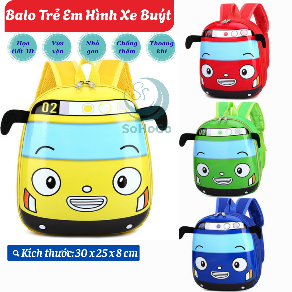 Balo Trẻ Em Hình Xe Buýt Hoạt Hình -Balo Chống Thấm Cho Bé