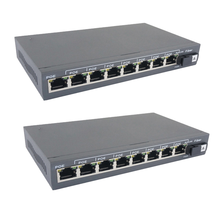 Combo 2 bộ chia mạng switch POE 8 cổng (bằng sắt) + 1 cổng Fiber chuẩn 10/100M