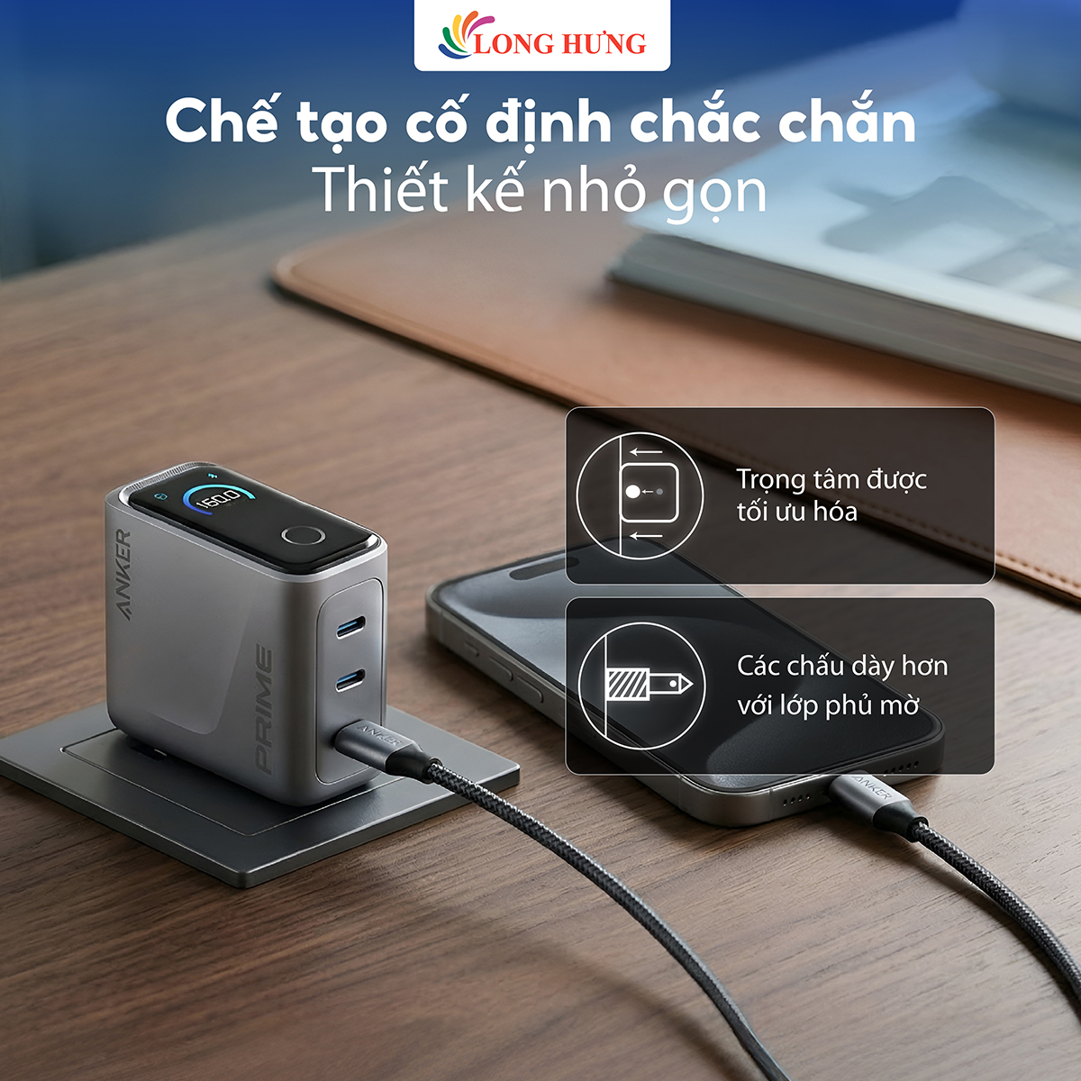 Cốc sạc Anker Prime Unmatched Power Smart Display 3Type-C 160W A2687 - Hàng chính hãng