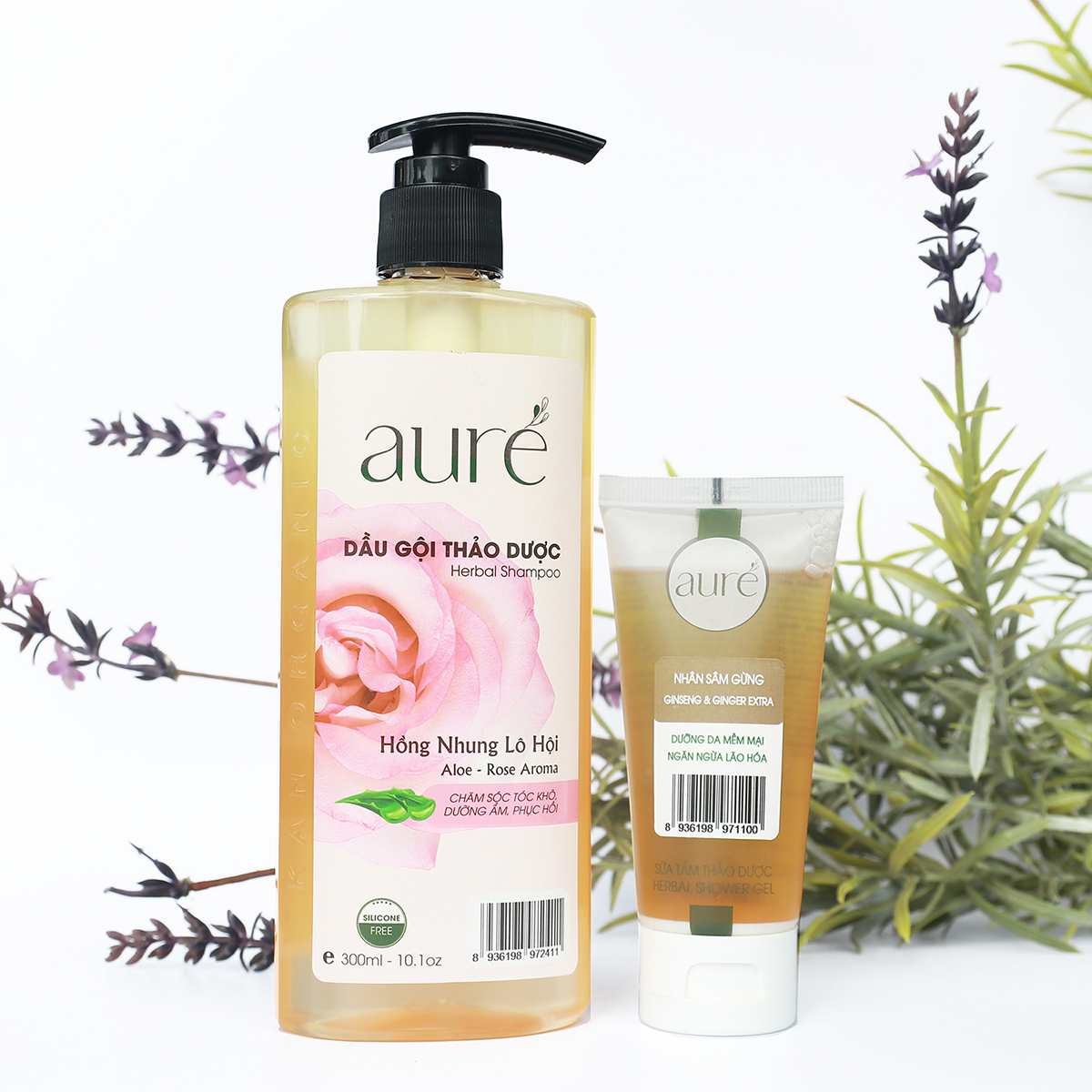 [AURÉ Tặng Quà] Dầu gội thảo dược, Hồng nhung Lô hội, Chai 300ml + TẶNG Sữa tắm thảo dược, Tuýp 50ml