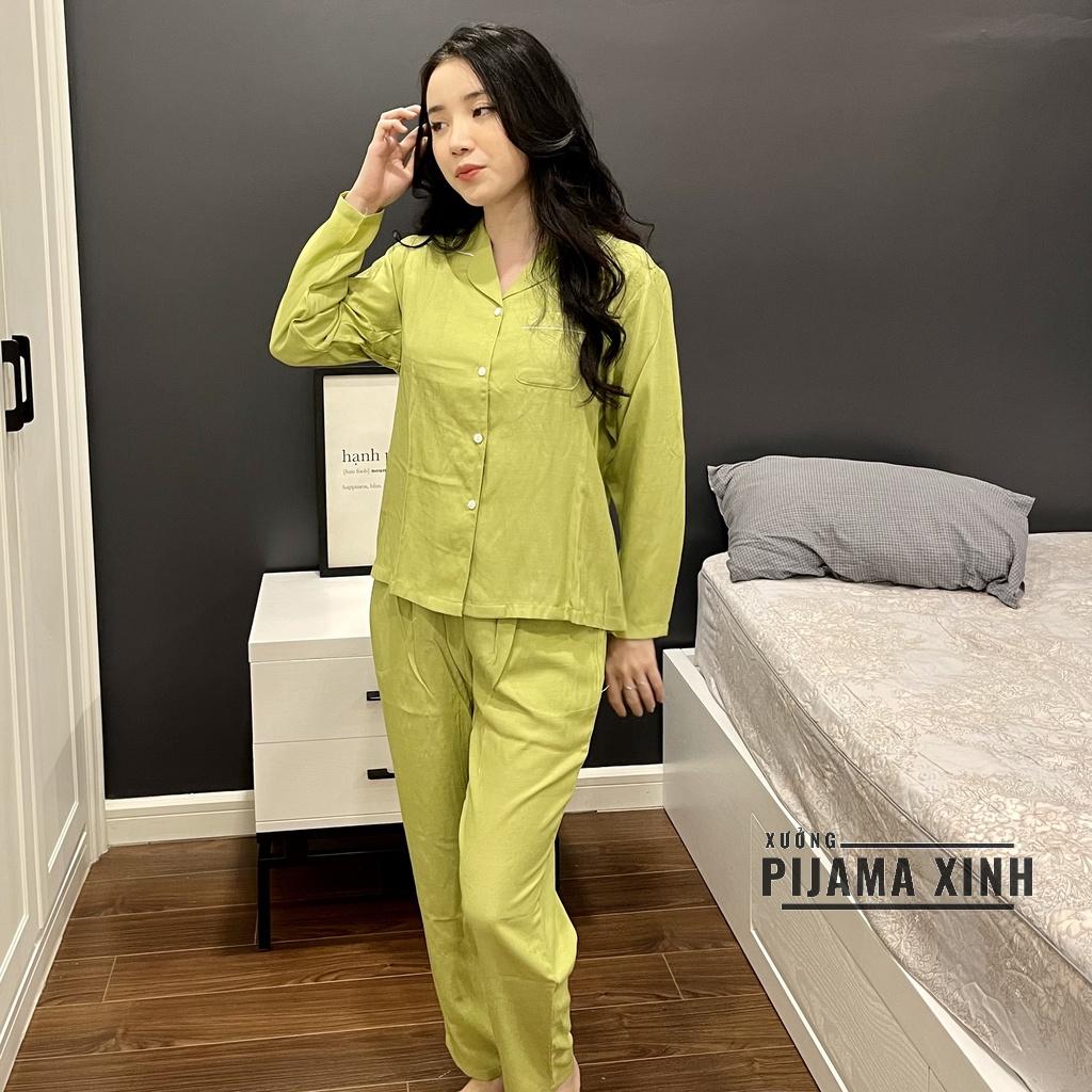 PIJAMA ĐŨI - Bộ Mặc Nhà Dài Tay Trơn Màu Cốm Chất Mát Mịn