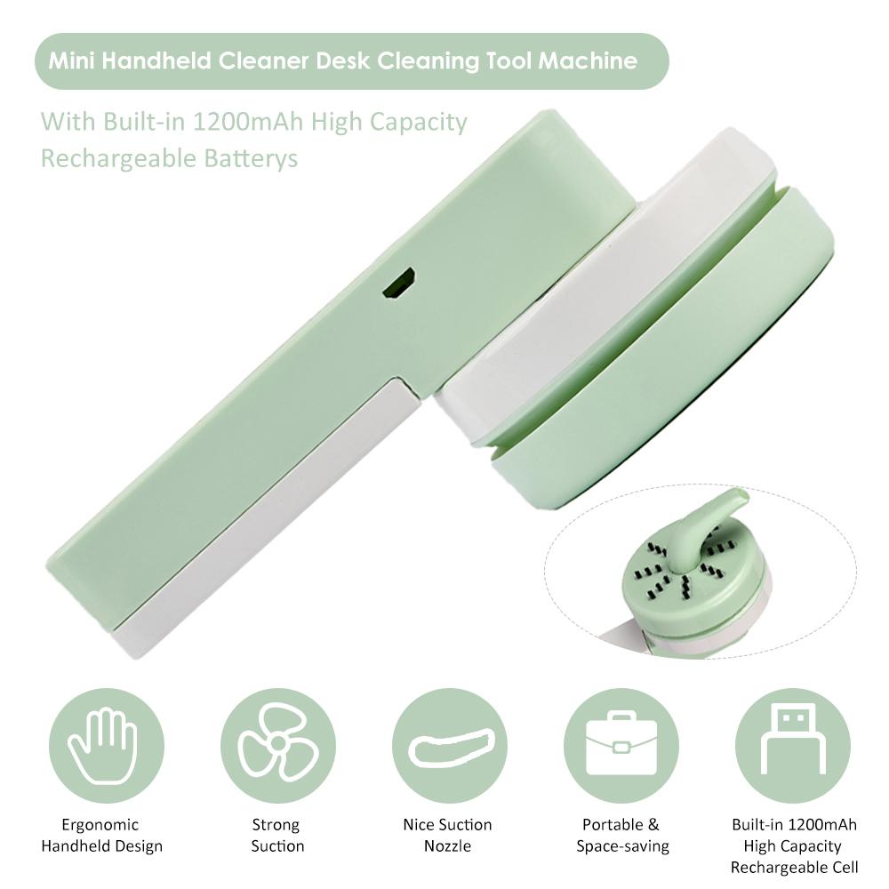 Máy làm sạch mini với sức hút mạnh mẽ, có thể loại bỏ hiệu quả tro, bụi, tóc, vụn thức ăn, cặn tẩy... Tùy chọn sạc USB, pin 1200mAh hoặc pin AA