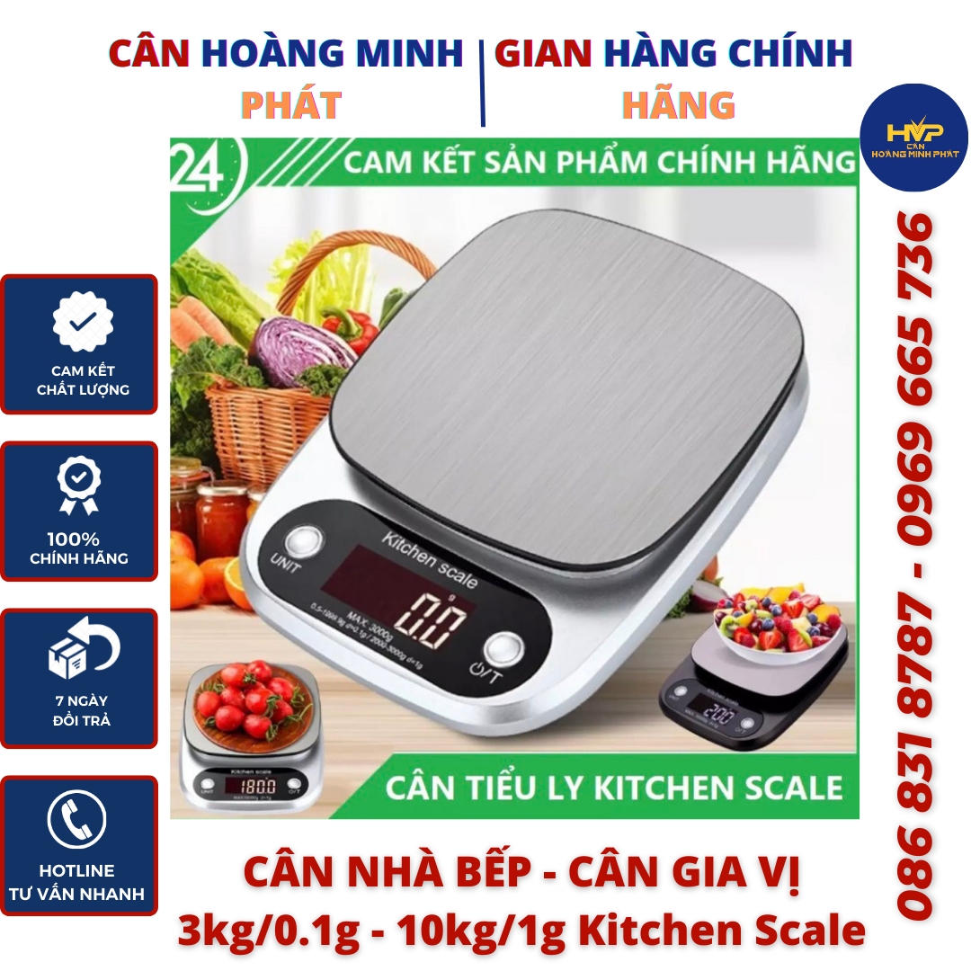 Cân tiểu ly điện tử Kitchen Scale 3kg/0.1g - 10kg/1g (cân nhà bếp) Chức năng định lượng thực phẩm siêu chuẩn [ CÂN HOÀNG MINH PHÁT