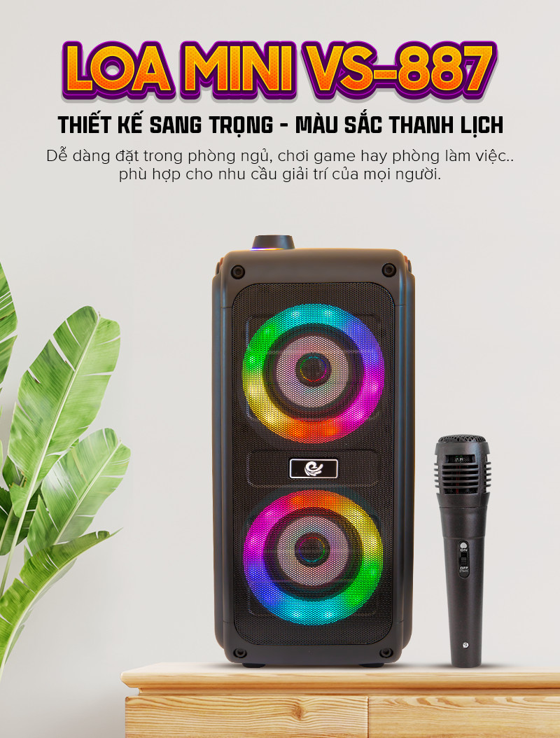 Loa Bluetooth Mini Kèm 1 Micro Có Dây Model VS-887 Hát Karaoke Cực Hay - Hàng Chính Hãng