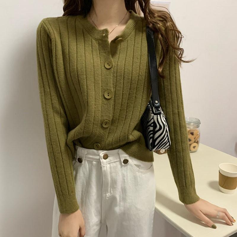 Áo Khoác Cardigan Nữ Dáng Rộng Màu Trơn Phong Cách Retro