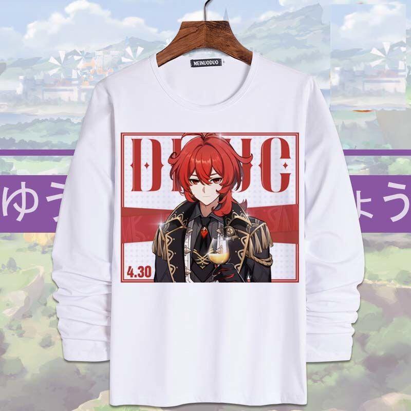 Anime Game Genshin Tác Động Áo Thun Dài Tay Hổ Phách Diluc Klee Nam Quần Áo Unisex Người Lớn Trẻ Em Áo Sơ Mi Mùa Xuân, Mùa Thu Trang Phục