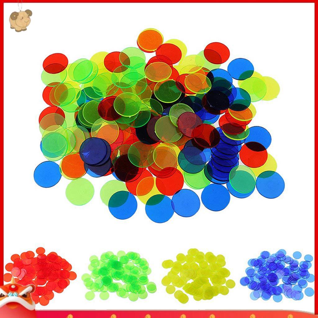 Bộ 100 Đĩa Bingo Bằng Nhựa Màu Trong Suốt 19mm Dùng Để Học Toán Tiện Dụng