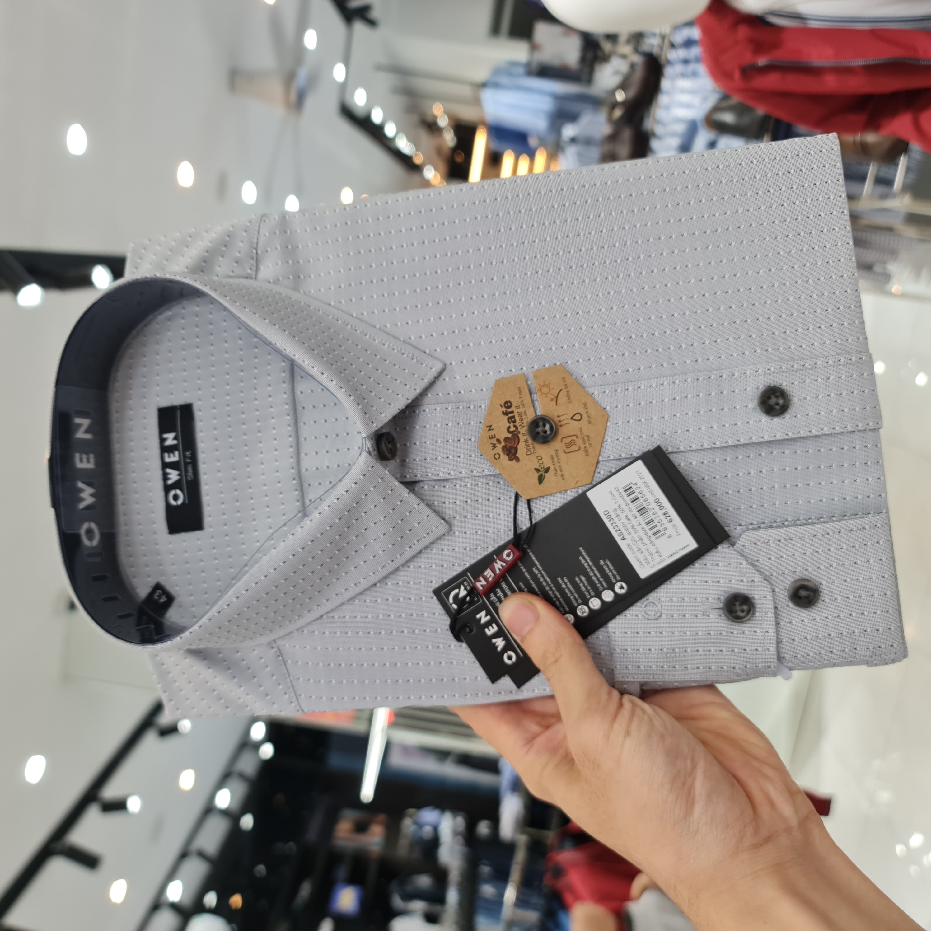 OWEN - Áo sơ mi nam dài tay dáng SLIMFIT sợi Cafe - Mã AS23330D