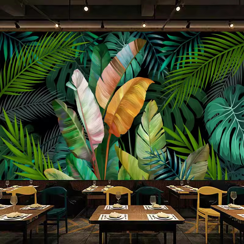 (HCM) Tranh dán tường 3d lá nhiệt đới 2 tropical tranh sẵn keo, dễ dán(in theo yêu cầu)