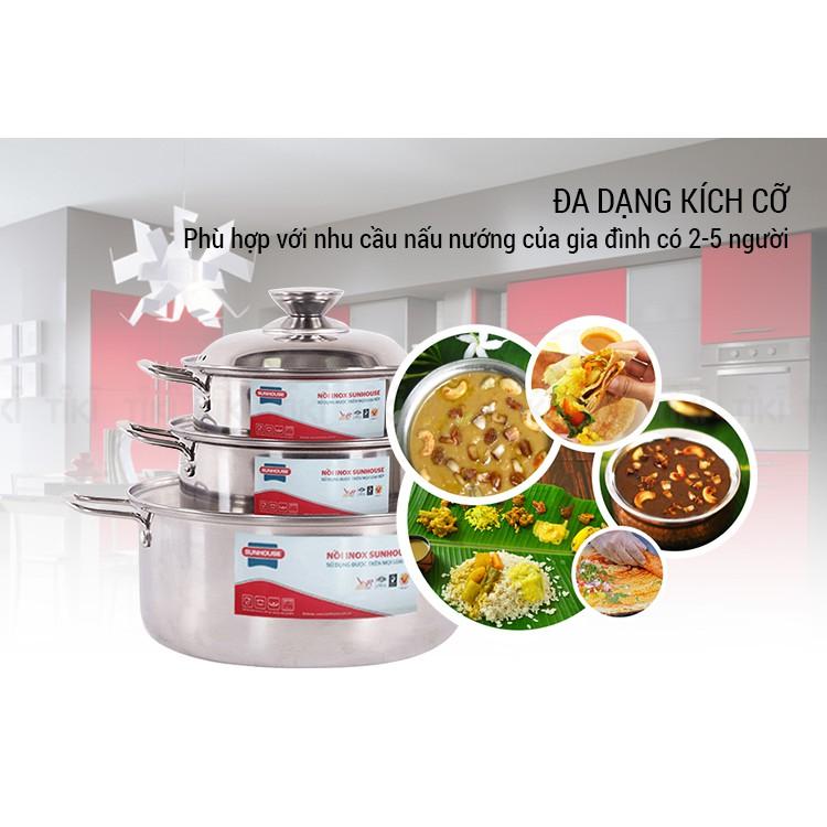 Bộ 3 Nồi Inox Cao Cấp SH224 Bền Bỉ, Dùng Cho Mọi Loại Bếp