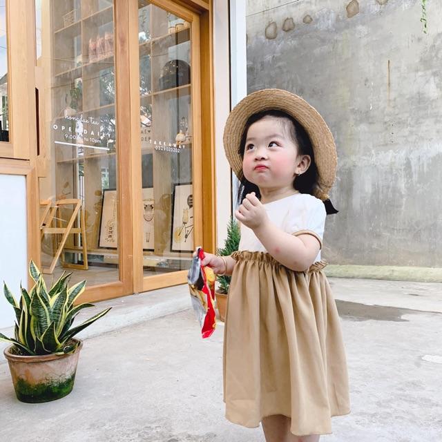 Váy BABYDOLL tay trắng phối nâu.